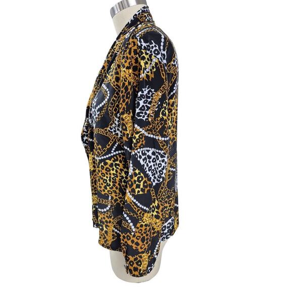 Vtg 80s Jordan Animal Print /Pearls Blouse Shoulder Pads Womens Sz M/L - Picture 2 of 6